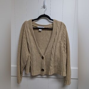 Cotton Emporium Women's Tan Cable Knit Sweater, Small